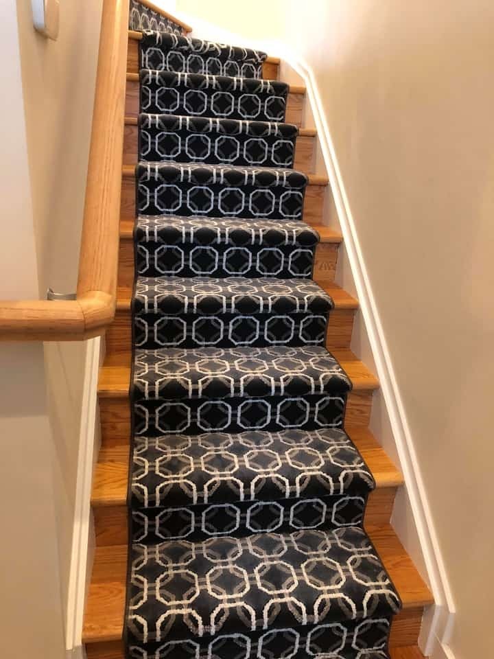 Black & White Patterned Runner for Wooden Stairs Near Hillsborough and Princeton, New Jersey (NJ)